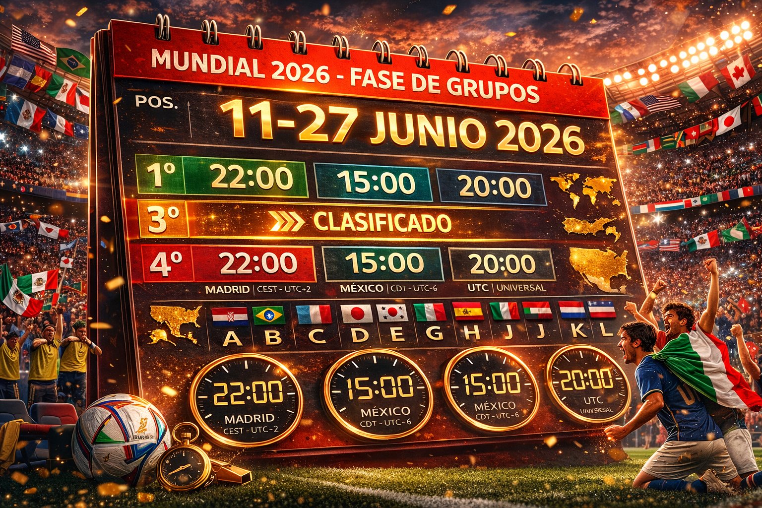 Calendario completo del Mundial 2026 FASE GRUPOS (horario Espana)