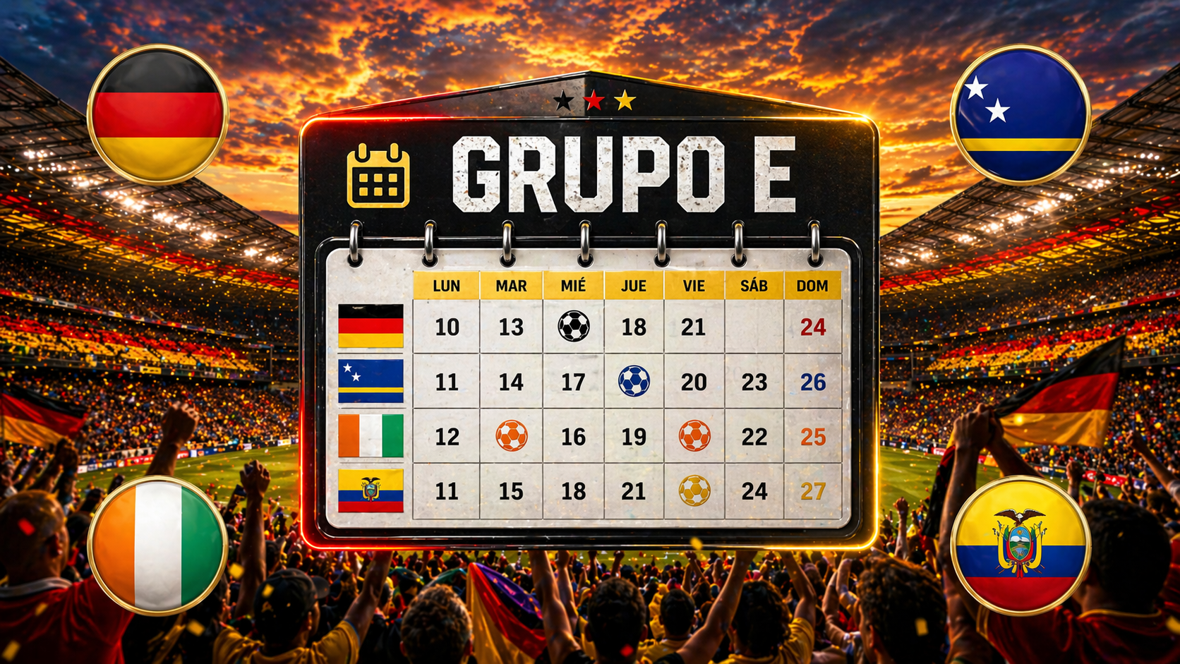 Calendario del Grupo E del Mundial 2026 (horario España)