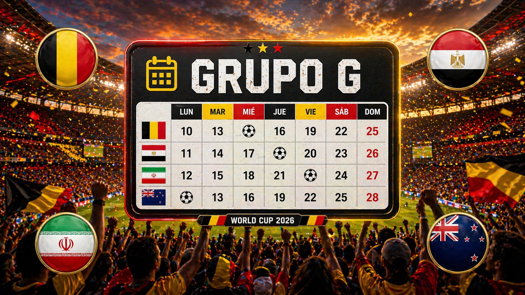 Calendario del Grupo G del Mundial 2026 (horario España)