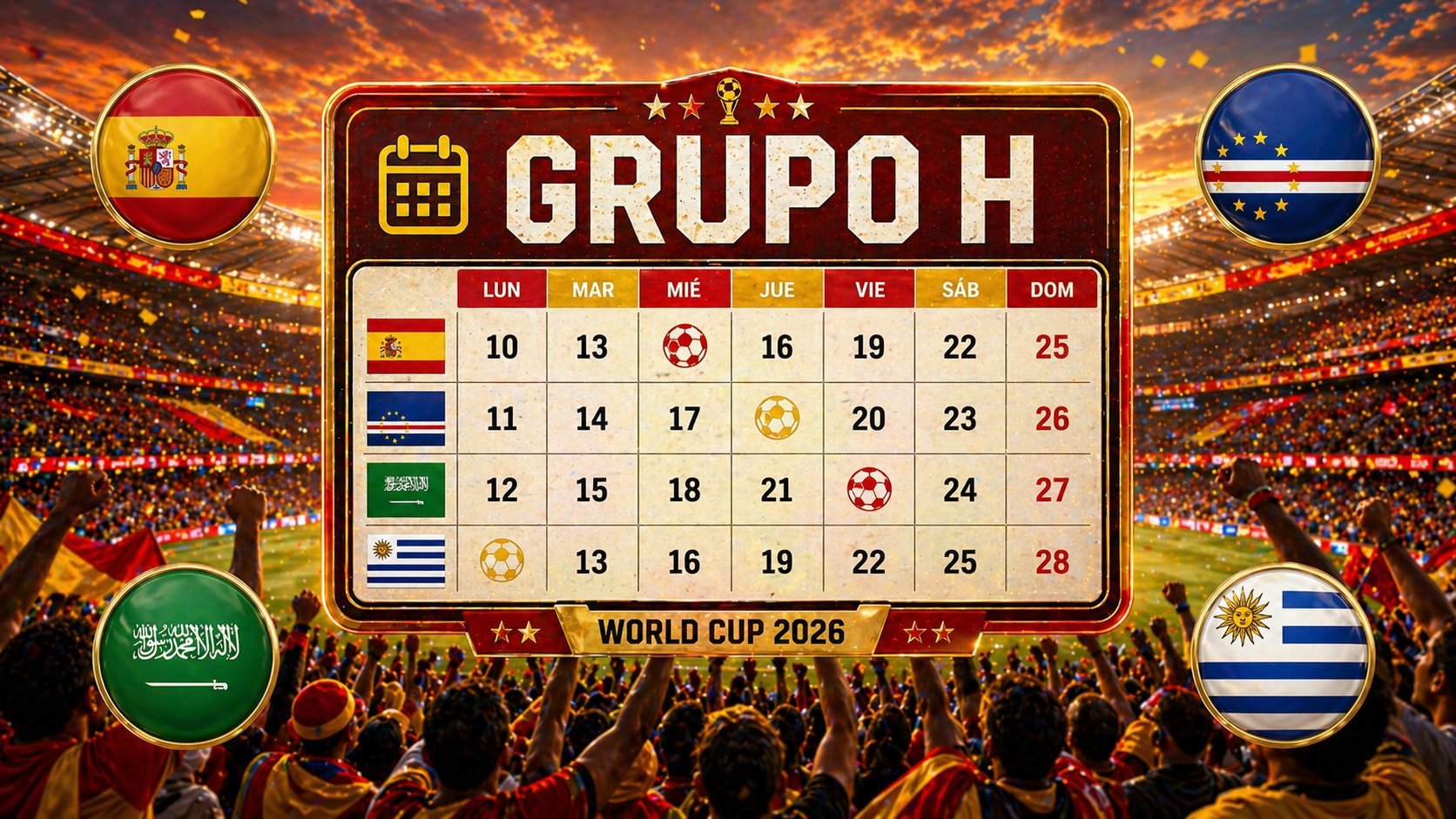 Calendario del Grupo H del Mundial 2026 (horario España)
