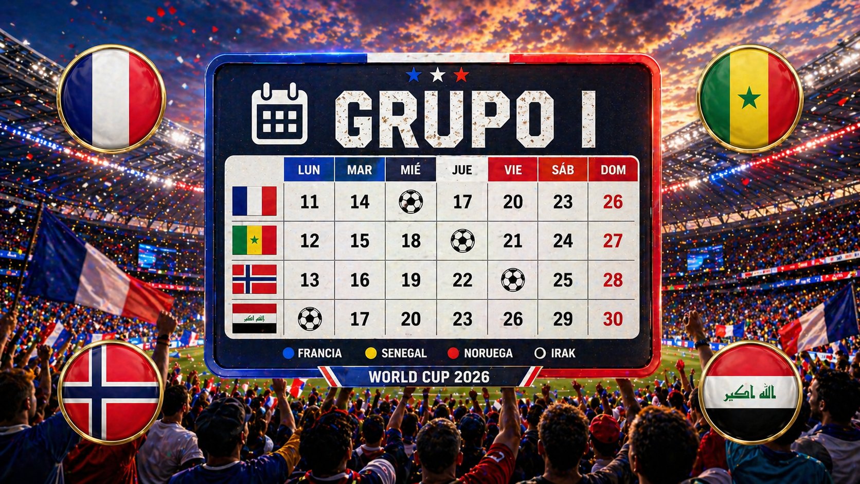Calendario del Grupo I del Mundial 2026 (horario España)