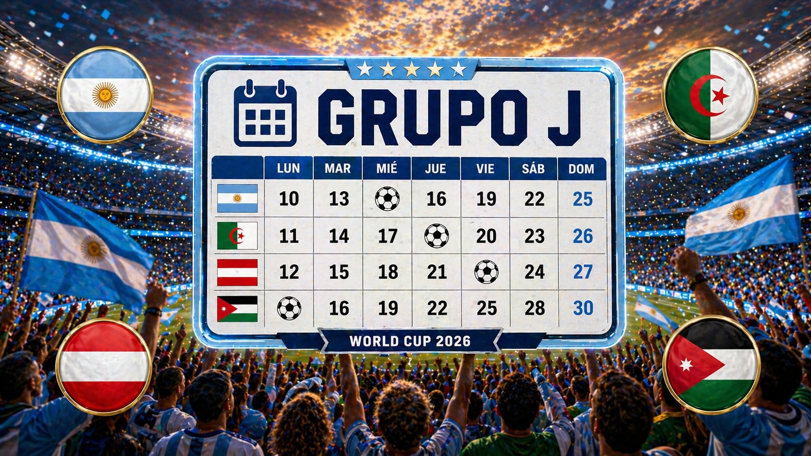 Calendario del Grupo J del Mundial 2026 (horario España)